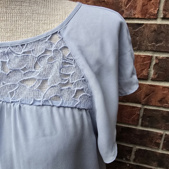 Maeve Blouse Womens 8 Blue Sheer Lace Yoke Short Sleeve Tunic Top Anthropologie - Picture 7 of 11